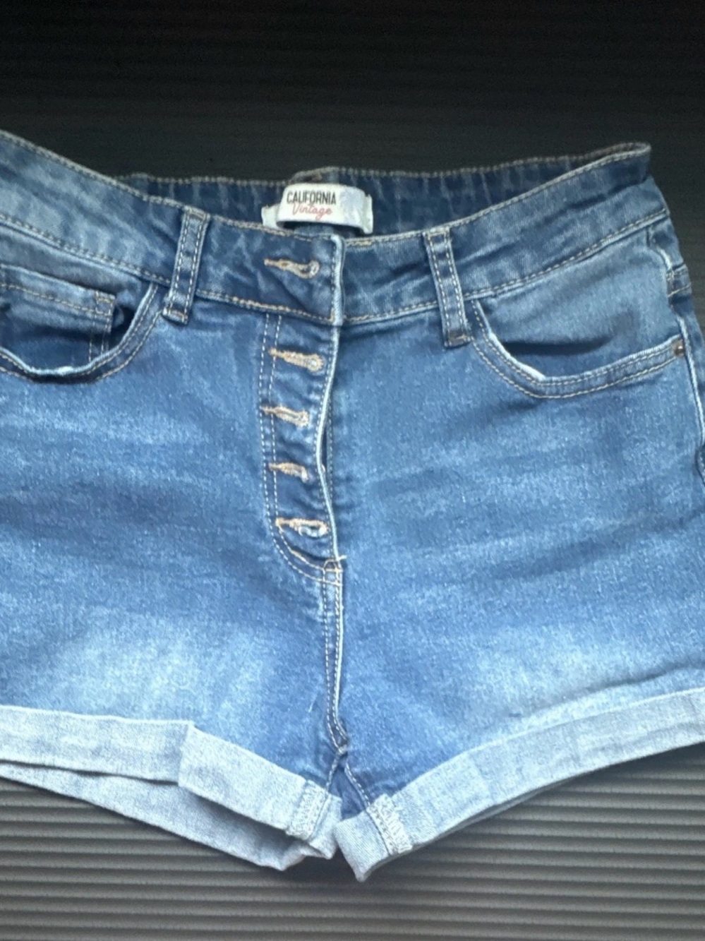 Blue High-Rise Button-Fly Jean Shorts